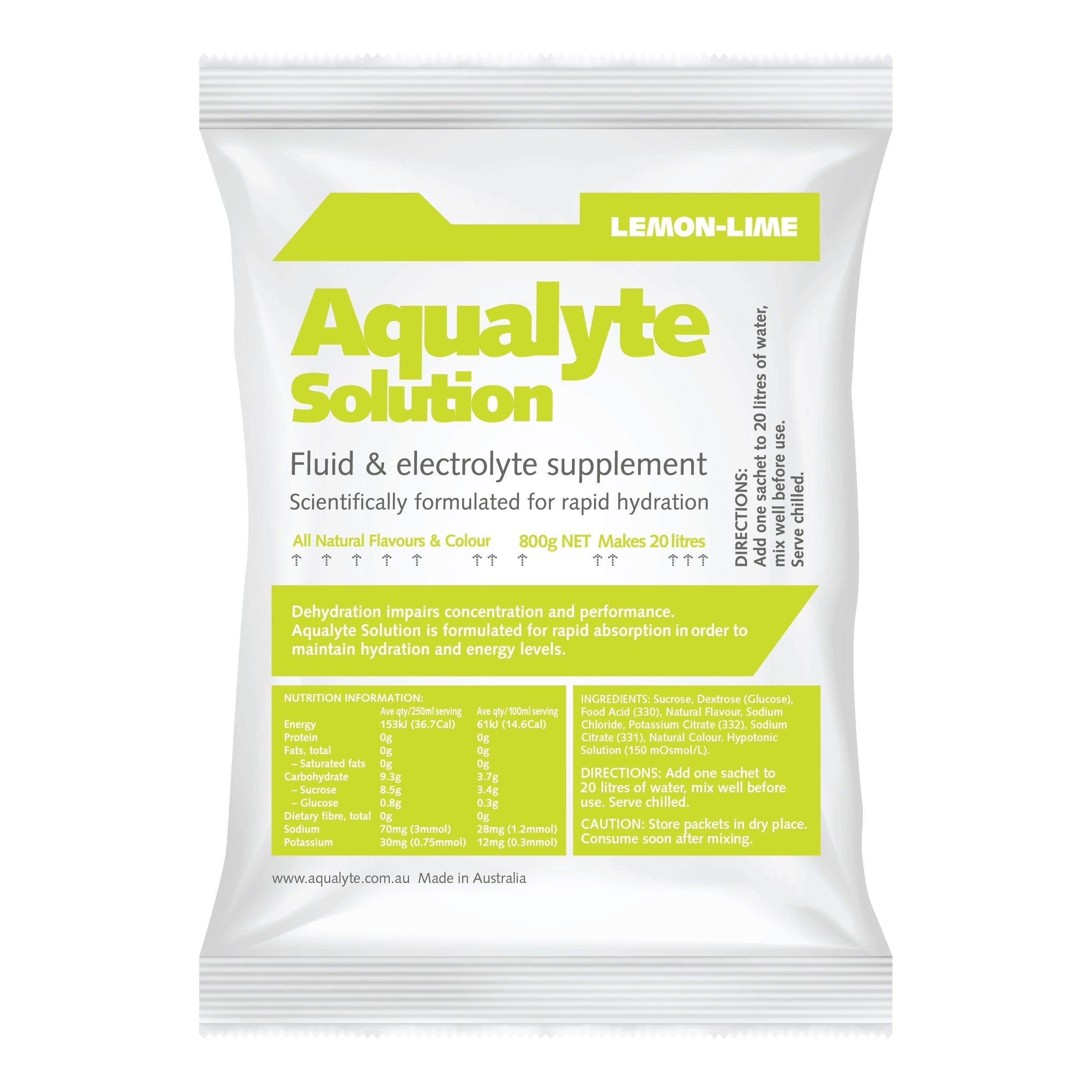 Aqualyte Electrolyte Powder Lemon Lime  Flavoured Sachets 800g x 5 | A-L800G5M