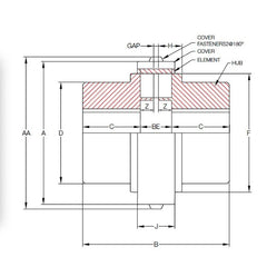 KW Flex Coupling KCP Size 50 KW10 - Nylon Cover w/ M8 Fasteners | 50KW10-NC