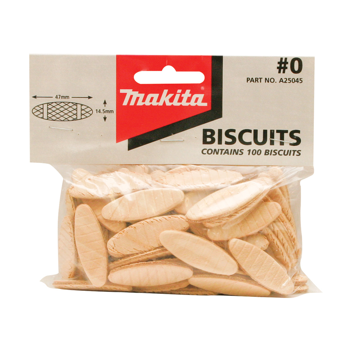 Makita Biscuit / Joiner Biscuit No.0 - 47mm X 14.5mm - 100Pcs | A25045