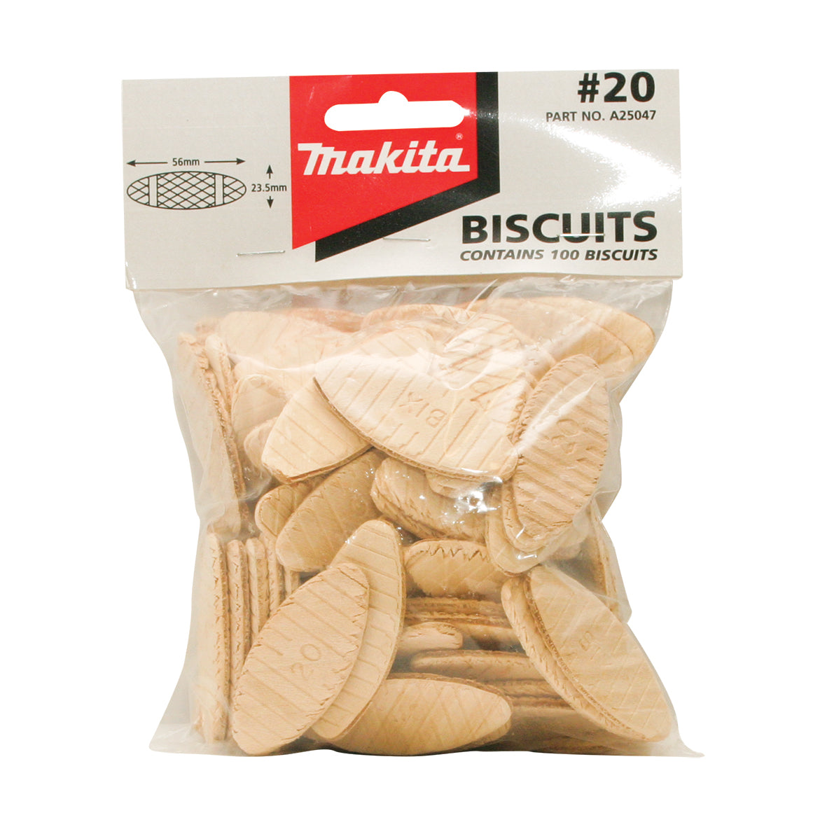 Makita Biscuit / Joiner Biscuit No.20 - 56mm X 23.5mm - 100Pcs | A25047