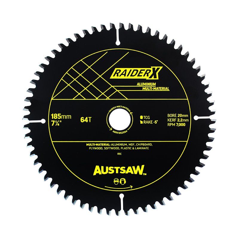AustsawRaiderX Aluminium Multi Material Blade | 185mm x 20 x 64T