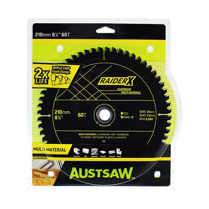AustsawRaiderX Aluminium Multi Material Blade | 210mm x 25 x 60T