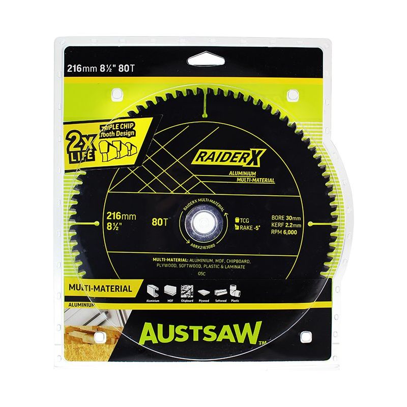 AustsawRaiderX Aluminium Multi Material Blade | 216mm x 30 x 80T