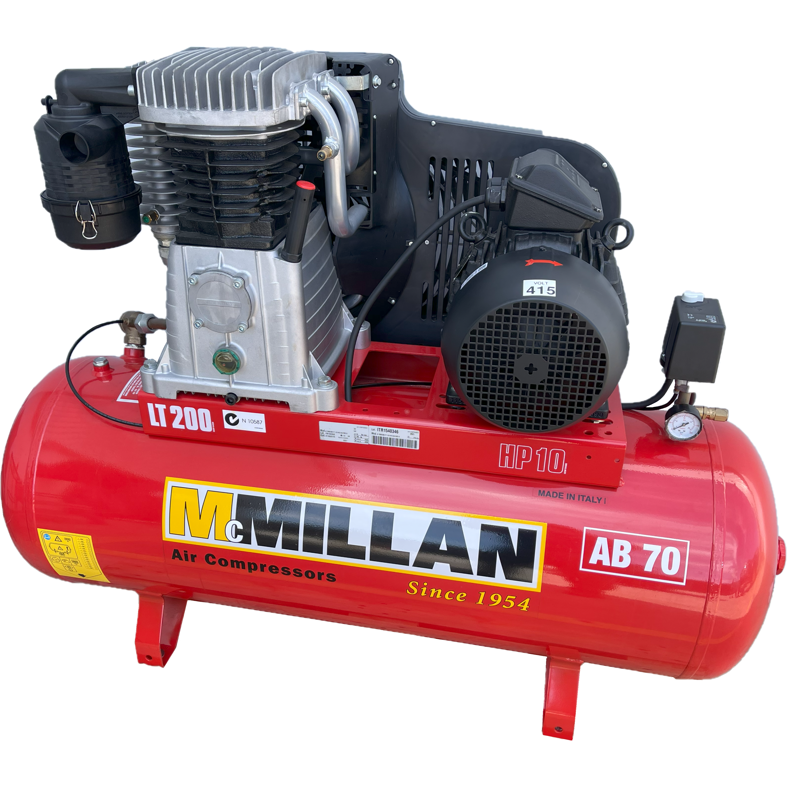 MCMillan - AB Series stationary 2-stage ABAC Italian build - max 145psi 10.0Hp, 415V | AB 70