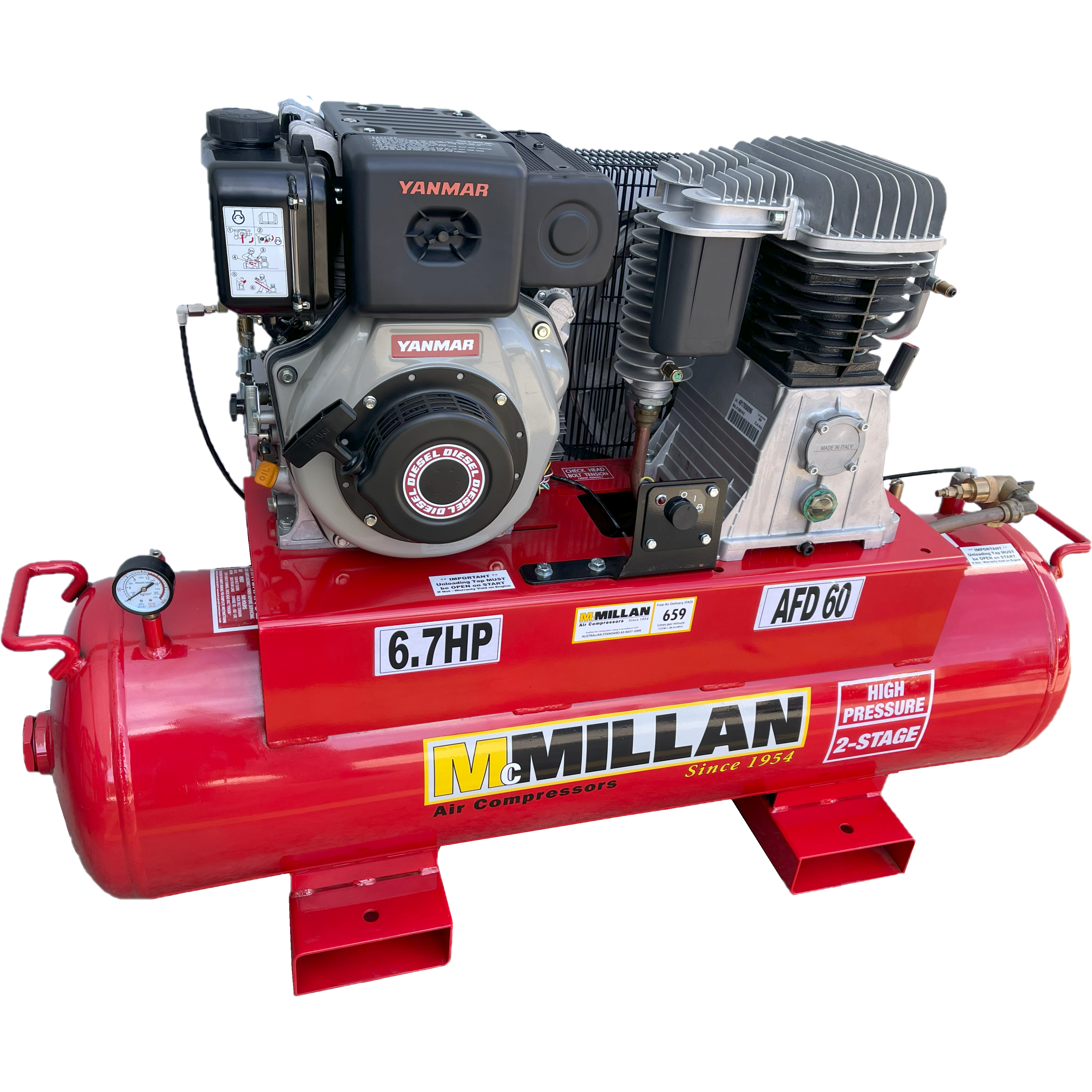 MCMillan - AFD Series Diesel Compressors - ABAC pump 6.7Hp, Yanmar diesel, key start | AFD60-ES