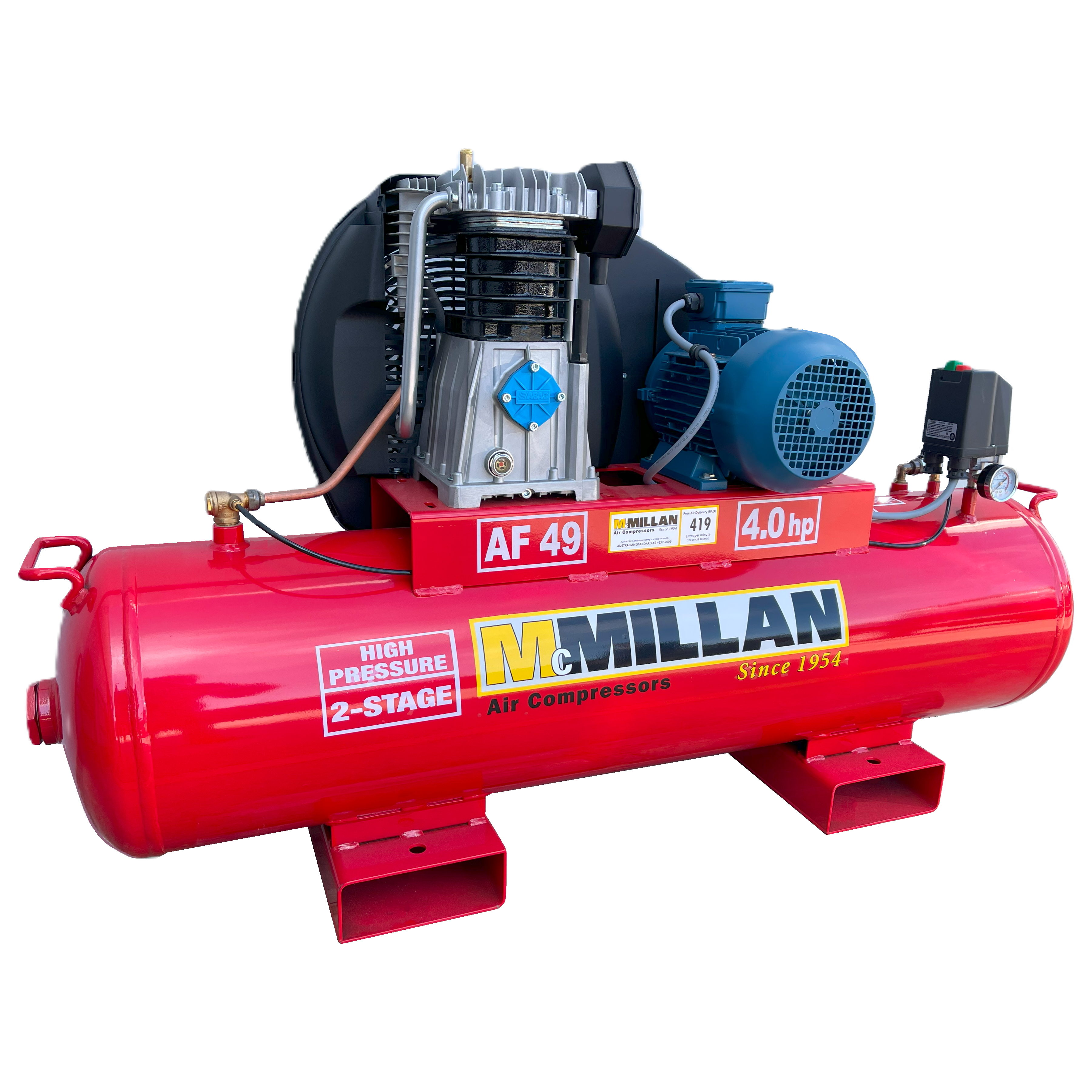 MCMillan - AF Series stationary 2-stage ABAC Australian build - max 160psi 4.0Hp, 415V | AF 49