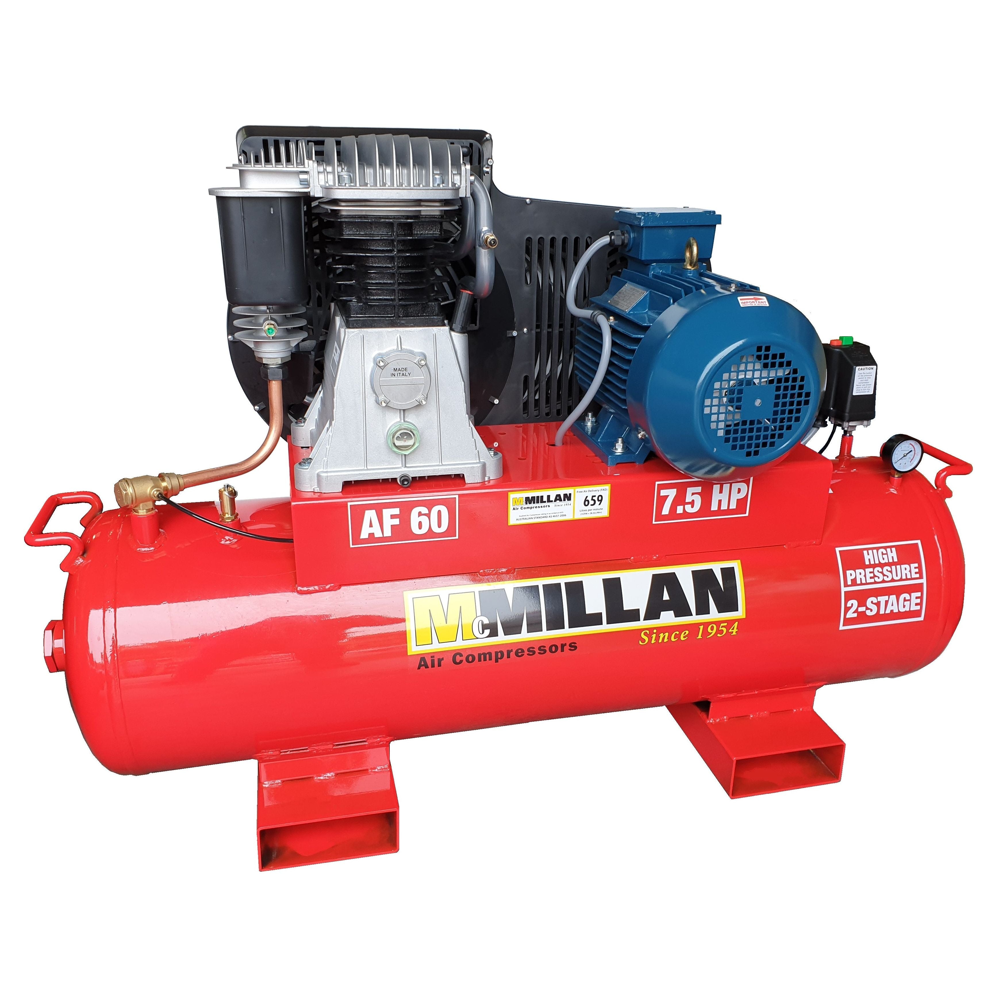 MCMillan - AF Series stationary 2-stage ABAC Australian build - max 160psi 7.5Hp, 415V | AF 60