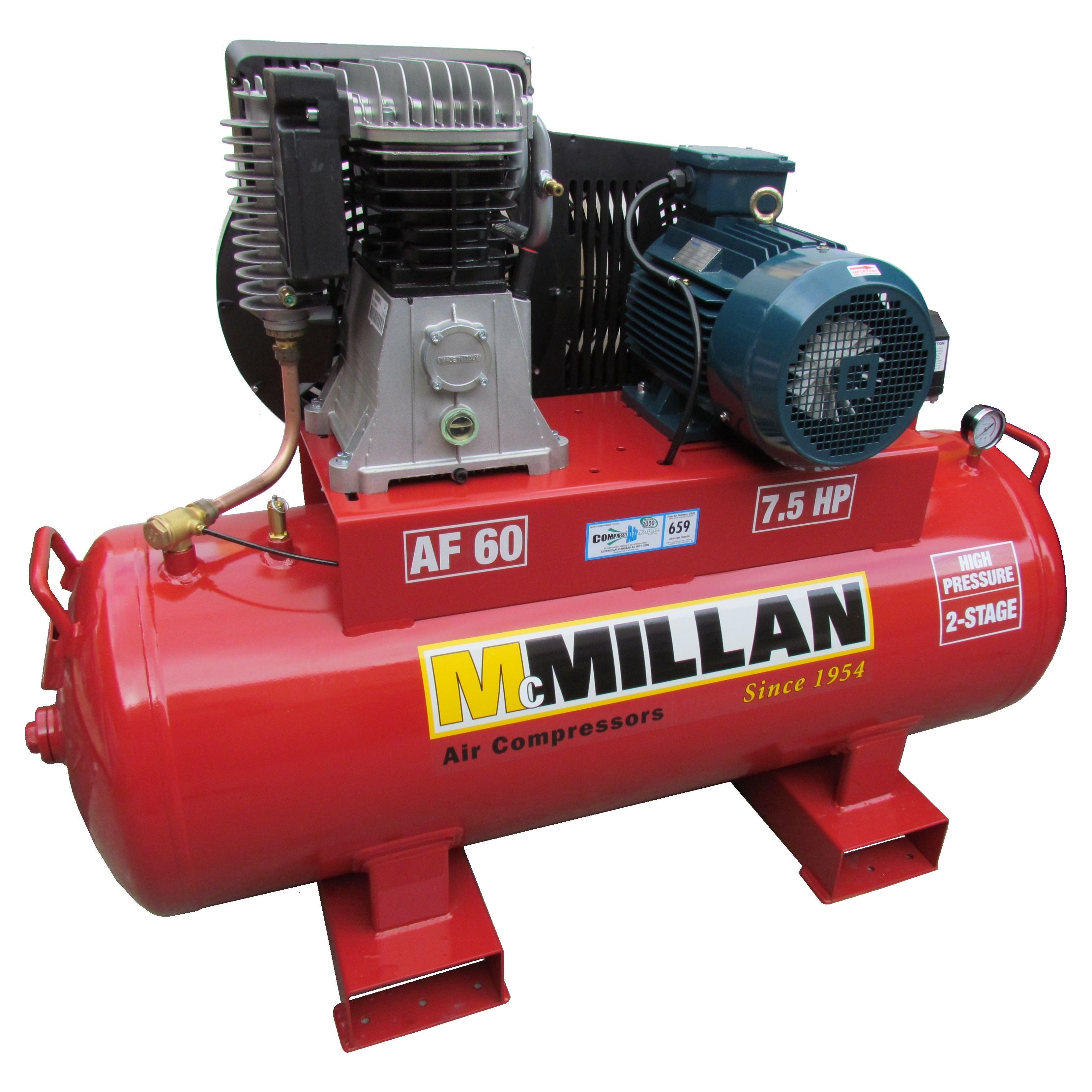 MCMillan - AF Series stationary 2-stage ABAC Australian build - max 160psi 7.5Hp, 415V | AF 60L