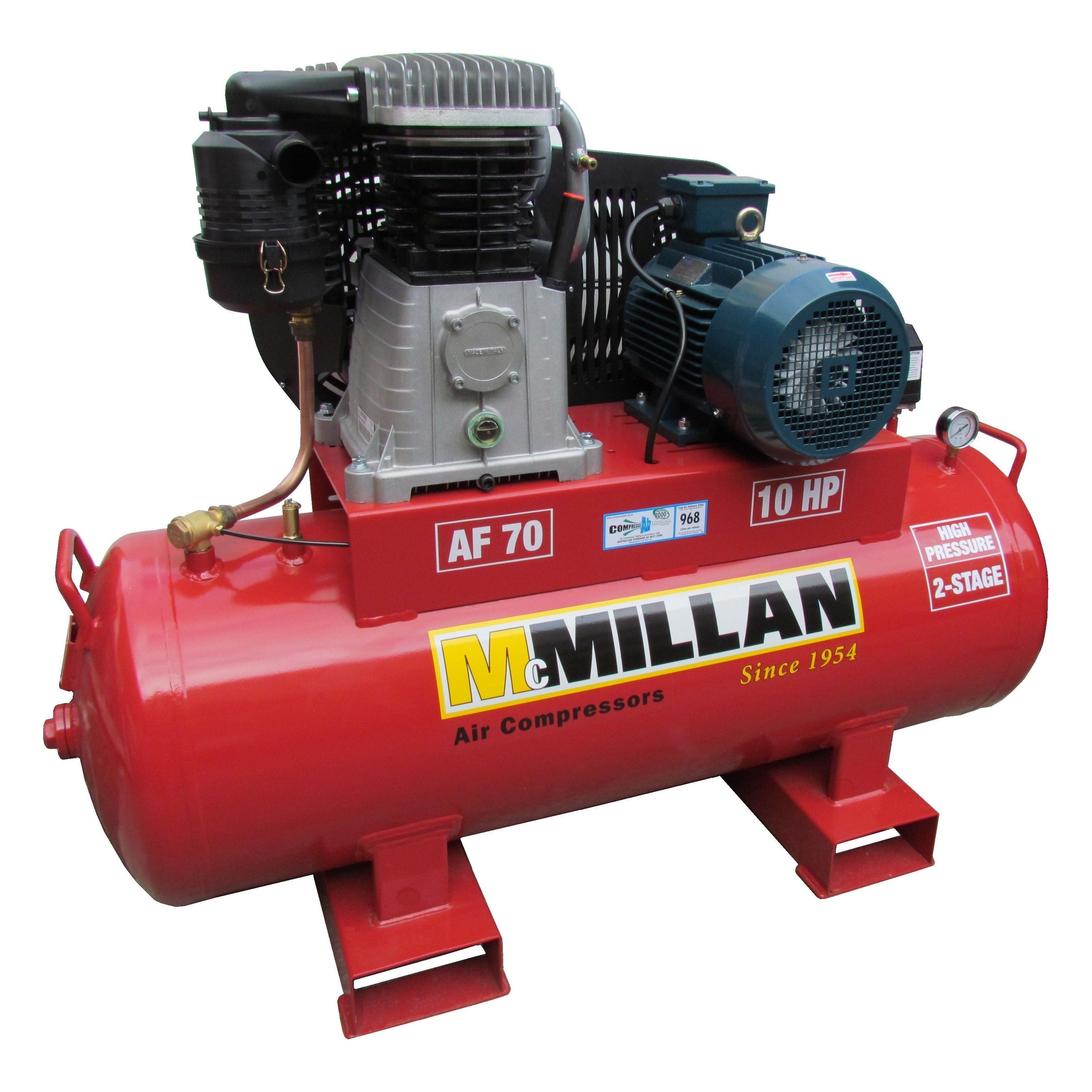 MCMillan - AF Series stationary 2-stage ABAC Australian build - max 160psi 10.0Hp, 415V | AF 70