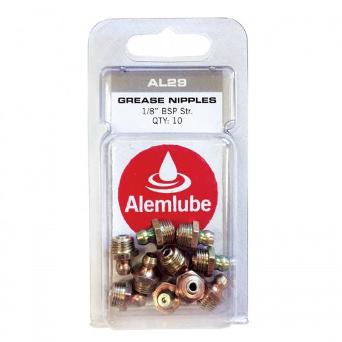 Alemlube - 1/8" Bsp Straight Grease Nipple, 10 Pack | AL29