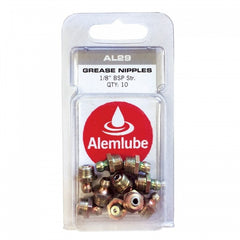 Alemlube - 1/8" Bsp Straight Grease Nipple, 10 Pack | AL29