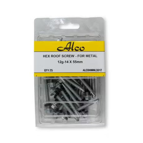 Alco - DRLL POINT HEX W/FACE F SCRW 12g-14x55mm PK 25 | ALCDHMNL5512