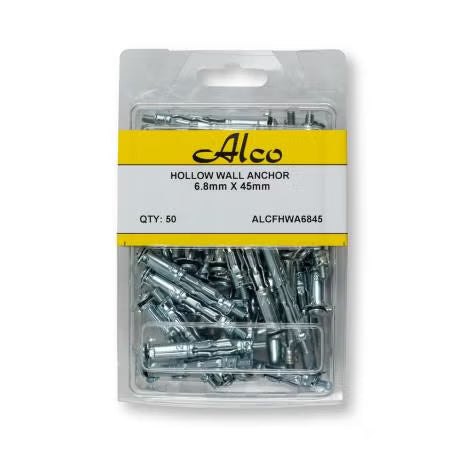 Alco - STEEL HOLLW WALL ANCH ZINC PL 6.8 X 45mm PK 50 | ALCFHWA6845