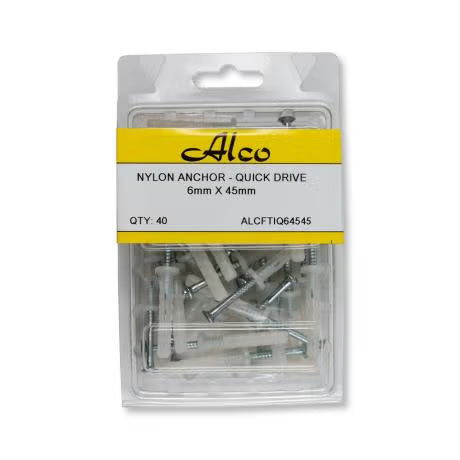 Alco - NYLON QUICK DRIVE ANCHORS 6x45mm PK 40 | ALCFTIQ645