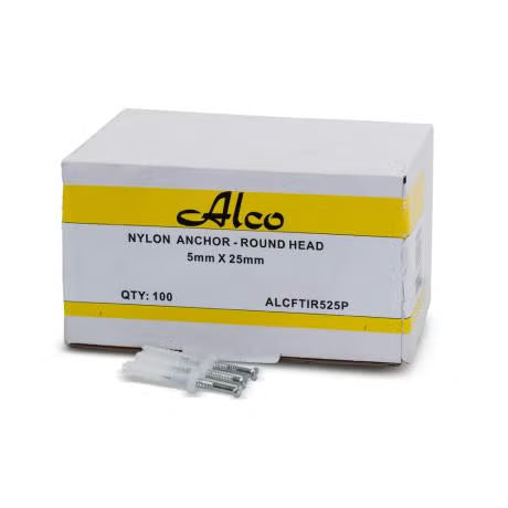 Alco - NYLON NAIL ANCHORS ROUND HEAD 5x25mm PK 100 | ALCFTIR525P