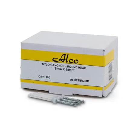 Alco - NYLON NAIL ANCHORS ROUND HEAD 5x38mm PK 100 | ALCFTIR538P