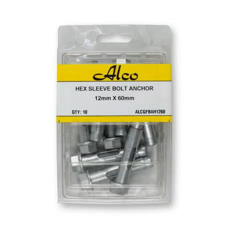 Alco - HEX HEAD SLEEVE BOLT MECH GAL 12mm x60mm PK 10 | ALCGFBAH1260