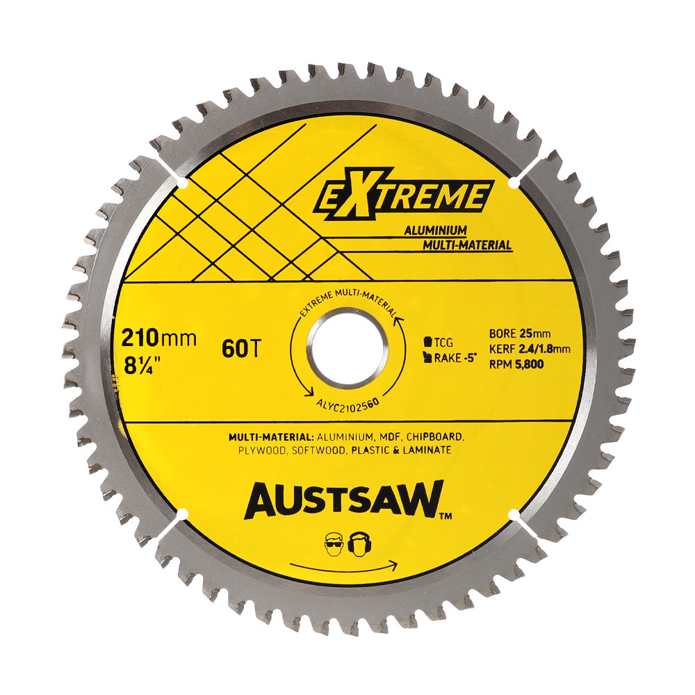 Austsaw- 210mm (8 1/4in) Aluminium Blade Triple Chip - 25/16mm Bore - 60 Teeth