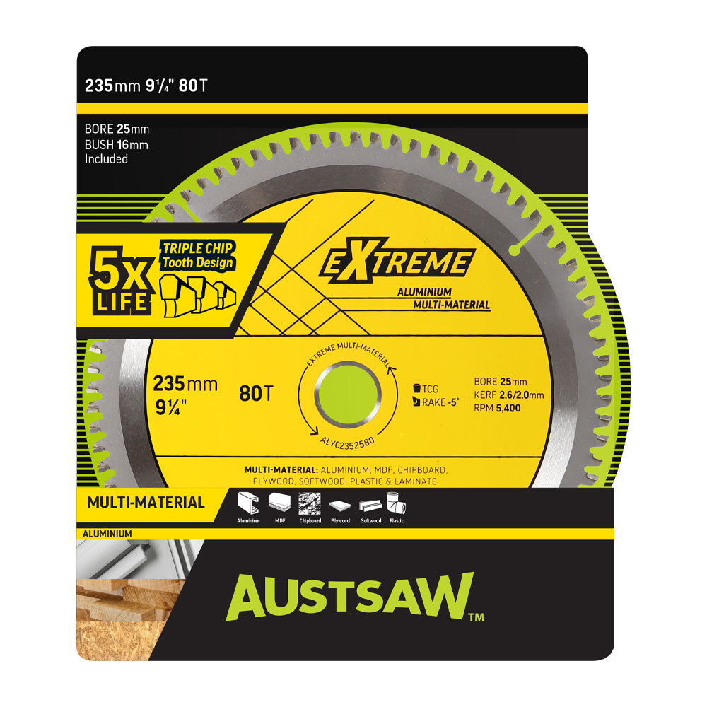 Austsaw- 235mm (9 1/4in) Aluminium Blade Triple Chip - 25/16mm Bore - 80 Teeth