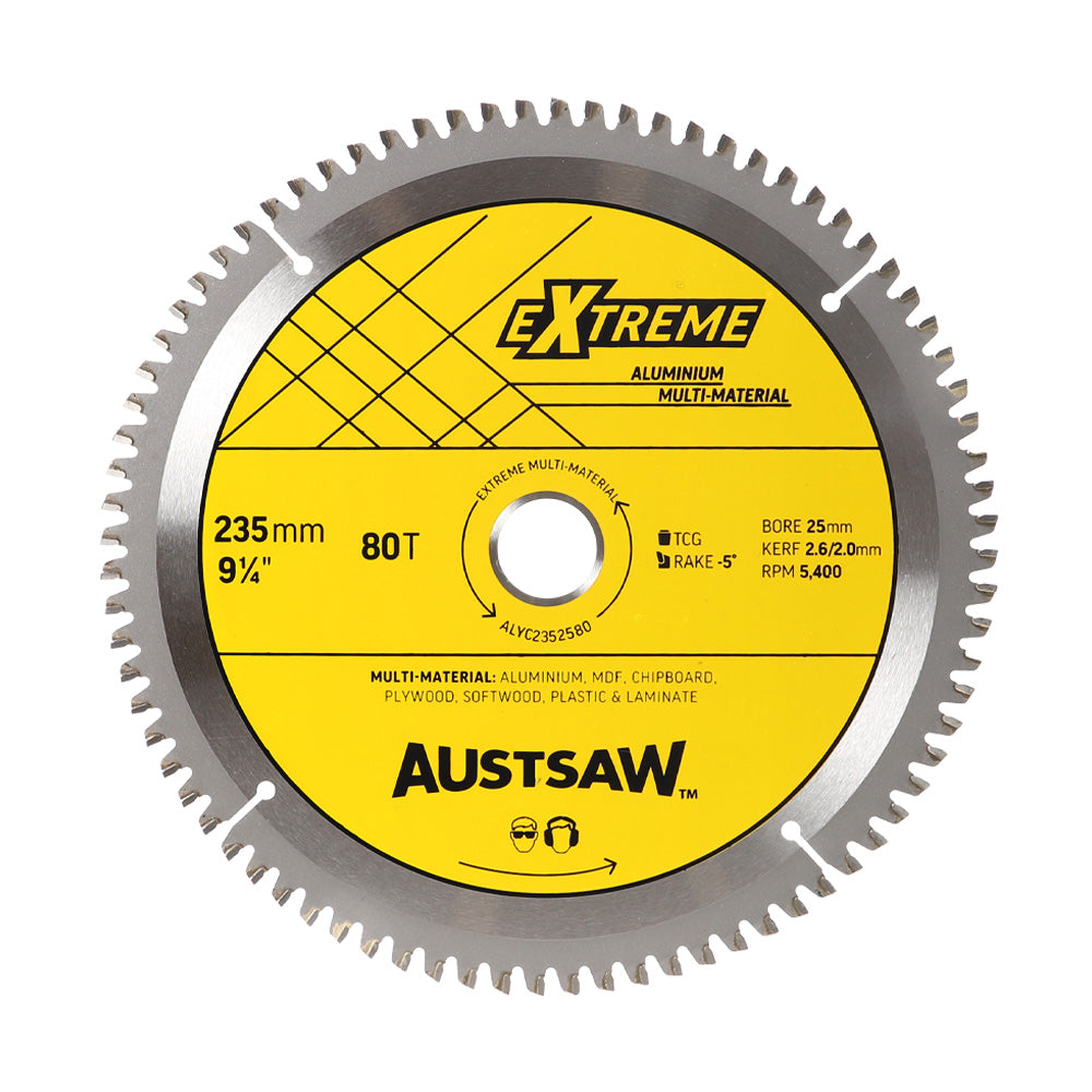 Austsaw- 235mm (9 1/4in) Aluminium Blade Triple Chip - 25/16mm Bore - 80 Teeth