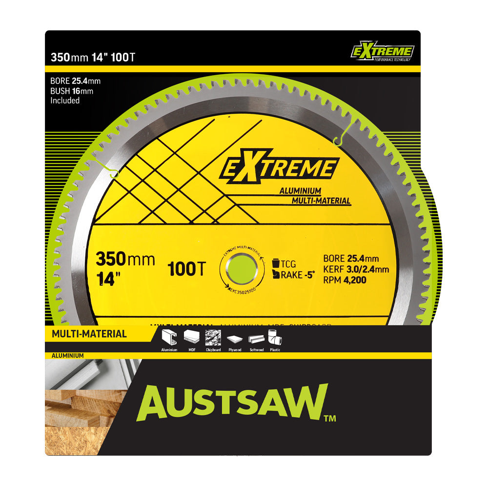 Austsaw- 350mm (14in) Aluminium Blade Triple Chip - 25.4/mm Bore - 100 Teeth