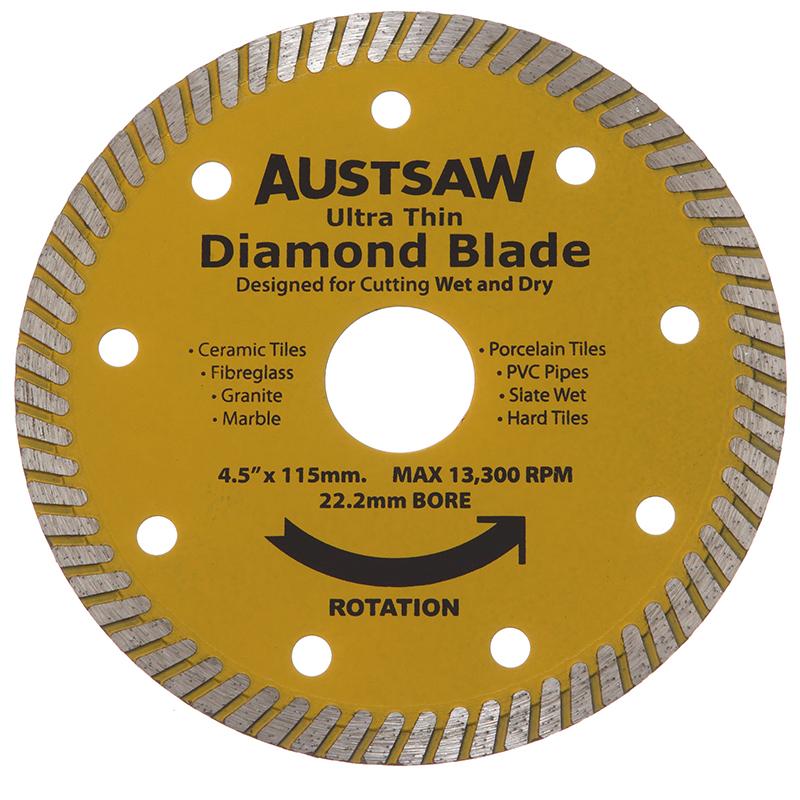 Austsaw- 115mm (4.5in) Diamond Blade Ultra Thin - 22.2mm Bore - Ultra Thin