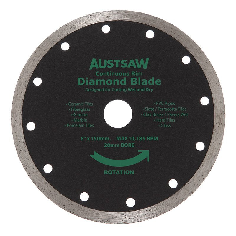 Austsaw- 150mm(6in) Diamond Blade Continuous Rim - 20mm Bore - Continuous