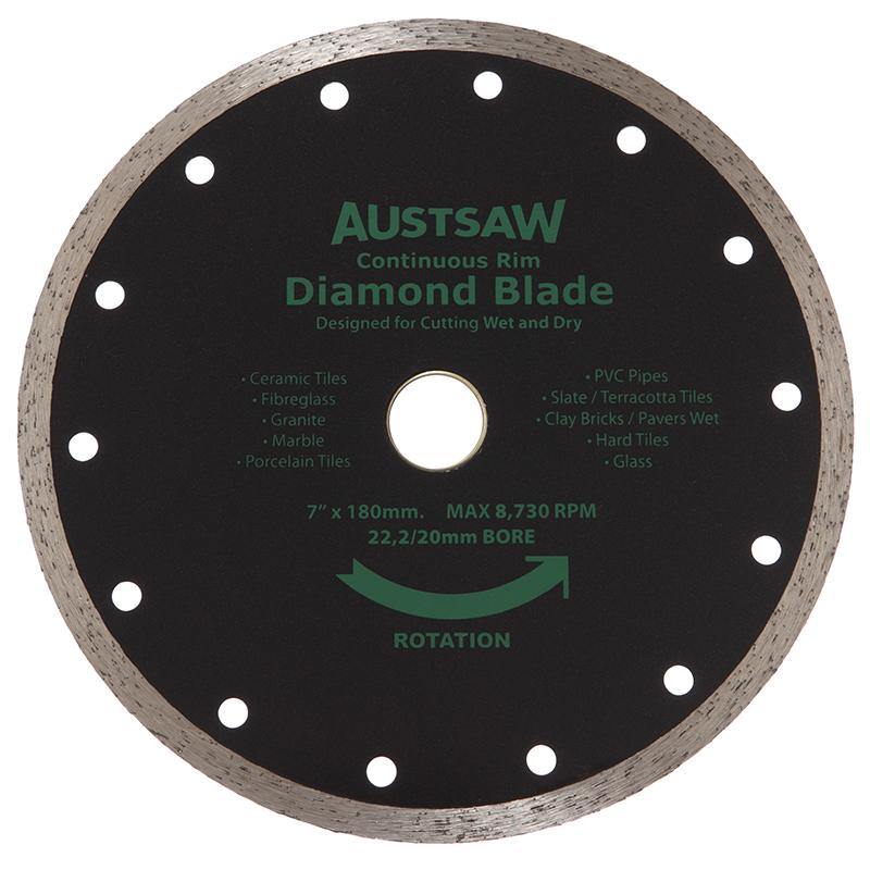 Austsaw- 185mm(7in) Diamond Blade Continuous Rim - 22.2/20mm Bore - Continuous