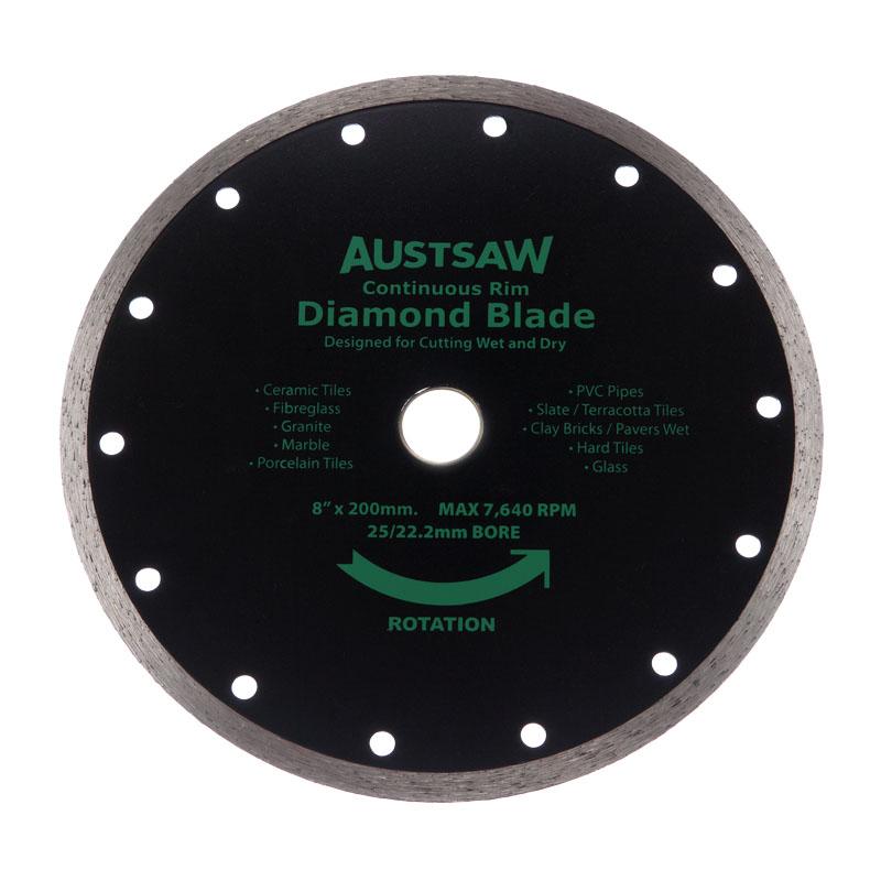 Austsaw- 200mm(8in) Diamond Blade Continuous Rim - 25/22.2mm Bore - Continuous