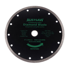 Austsaw- 200mm(8in) Diamond Blade Continuous Rim - 25/22.2mm Bore - Continuous