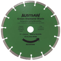 Austsaw- 230mm (9in) Diamond Blade Green Concrete - 25/22.2mm Bore - Green Concrete