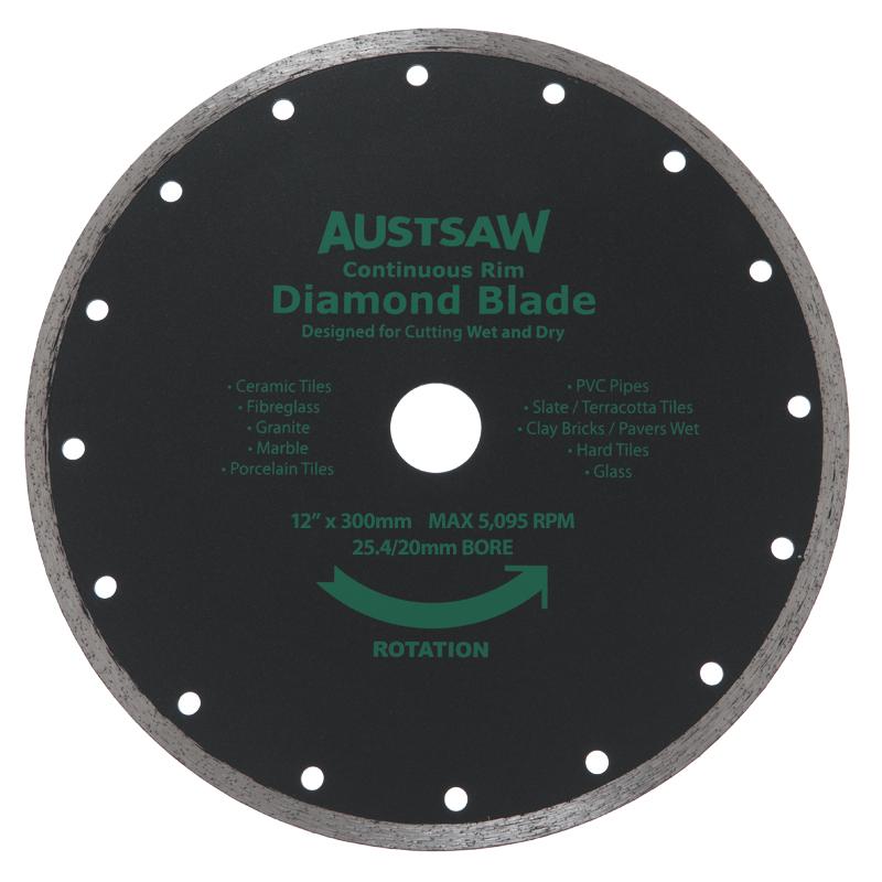 Austsaw- 300mm(12in) Diamond Blade Continuous Rim - 25.4/20mm Bore - Continuous