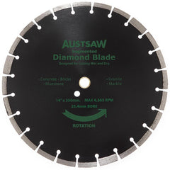 Austsaw- 350mm (14in) Diamond Blade Segmented General Purpose - 25.4/20mm Bore - Gen. Purpose