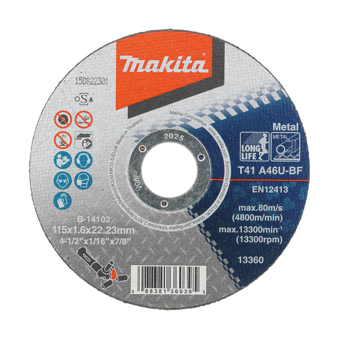 Makita Grinding & Cutting 115mm X 1.6mm X 22mm Metal Cutting Disc Long Life A46U 10Pk | SKU B-14102-10