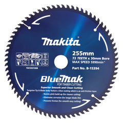 Makita Accessories - Bluemak TCT Saw Blade 255mm x 30/25.4mm x 72T | B-15394