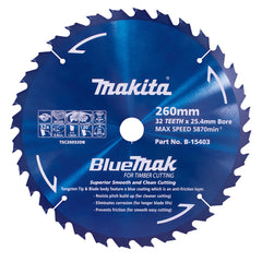 Makita Accessories - Bluemak TCT Saw Blade 260mm x 25.4mm x 32T | B-15403