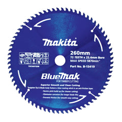 Makita Accessories - Bluemak TCT Saw Blade 260mm x 25.4mm x 72T | B-15419