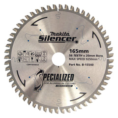 Makita Sawing Plunge Saw Tct Saw Blade 165mm X 20 X 56T / Aluminium 2.4mm Kerf | SKU B-15540