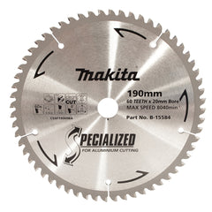 Makita Sawing Aluminium Tct Saw Blade 190mm X 20mm X 60T | SKU B-15584