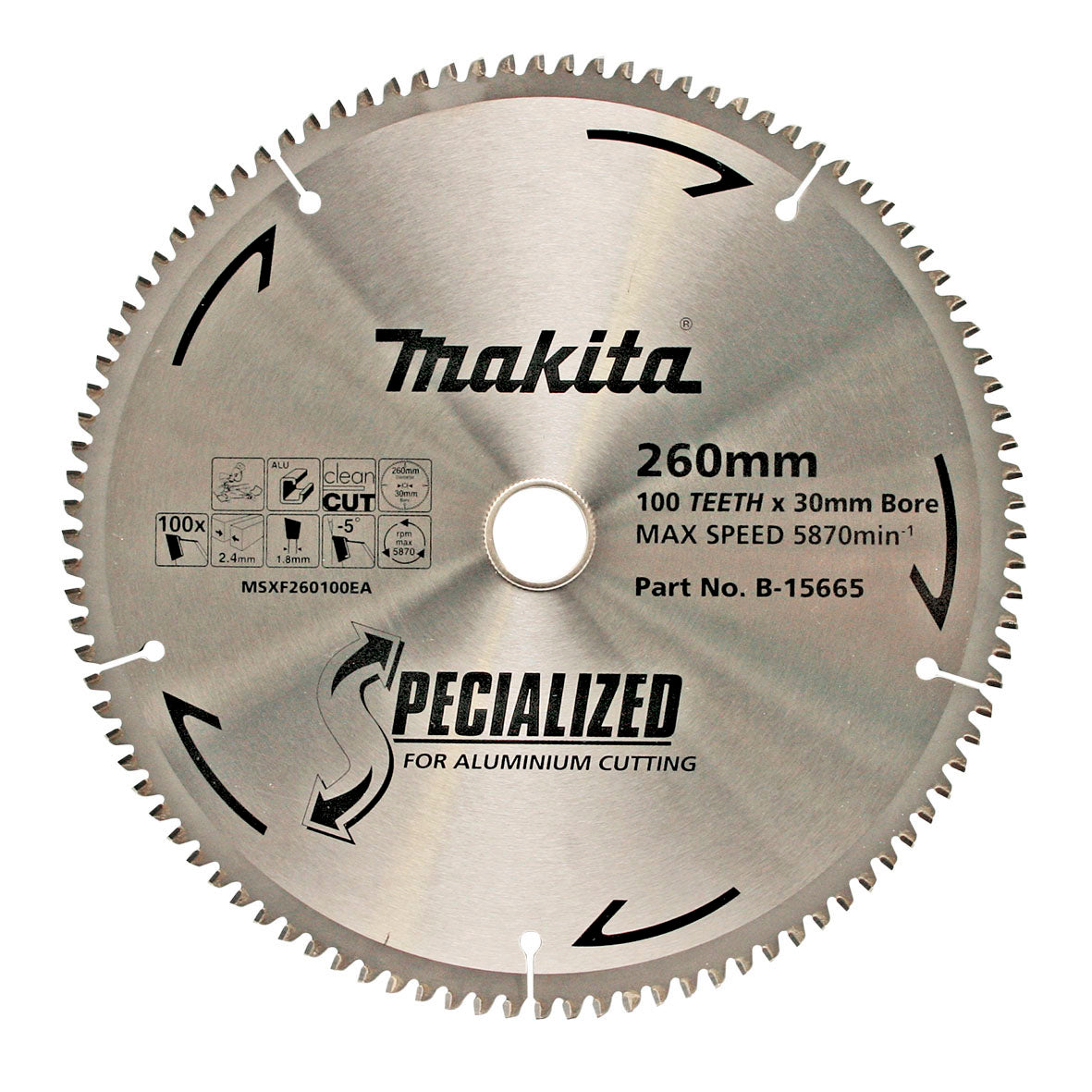 Makita Sawing Aluminium Tct Saw Blade 260mm X 30/25.4mm X 100T | SKU B-15665