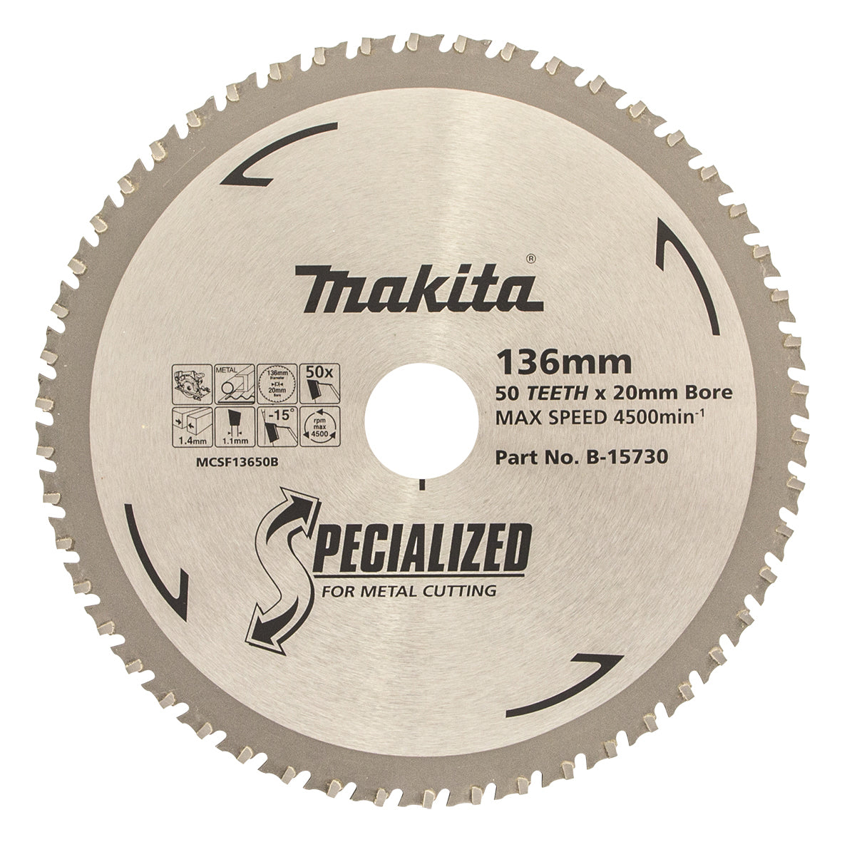 Makita Sawing Cold Metal Cutting Tct Saw Blade 136mm X 20mm X 50T | SKU B-15730