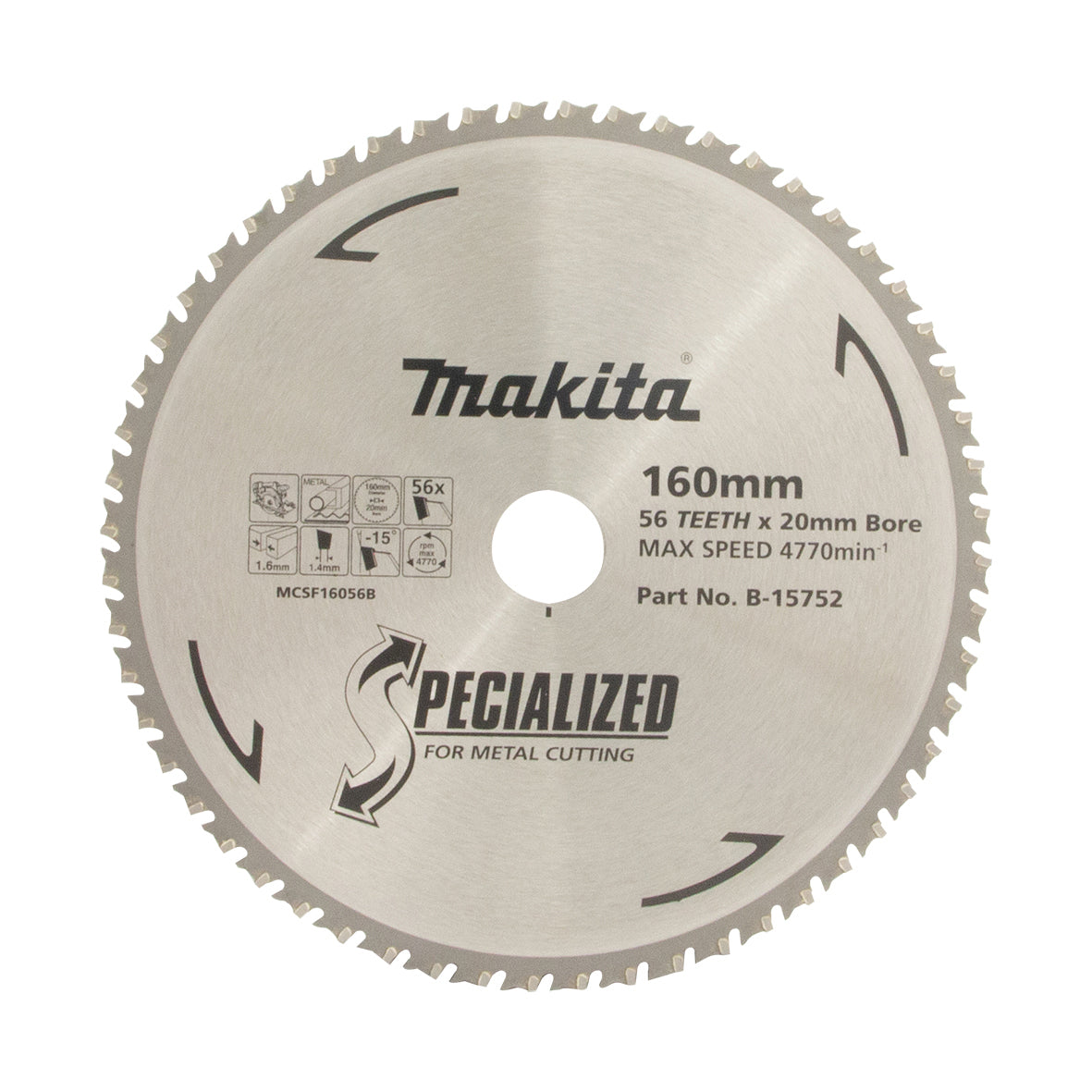 Makita Sawing Cold Metal Cutting Tct Saw Blade 160mm X 20mm X 56T | SKU B-15752