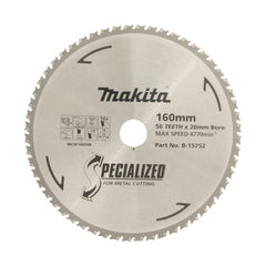 Makita Sawing Cold Metal Cutting Tct Saw Blade 160mm X 20mm X 56T | SKU B-15752