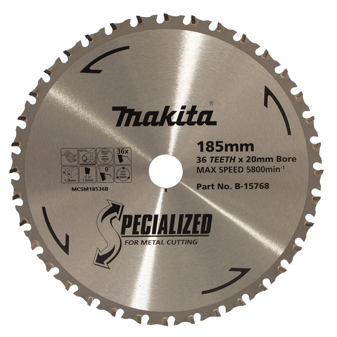 Makita Sawing Cold Metal Cutting Tct Saw Blade 185mm X 20mm X 36T - Cermet | SKU B-15768