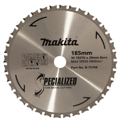 Makita Sawing Cold Metal Cutting Tct Saw Blade 185mm X 20mm X 36T - Cermet | SKU B-15768