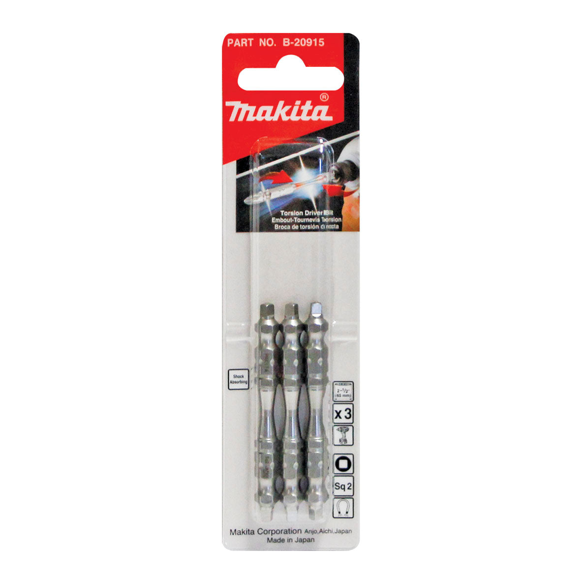 Makita Driving ACC Sq2 X 65mm Torsion Bit Double-Ended 3Pk SKU B-20915