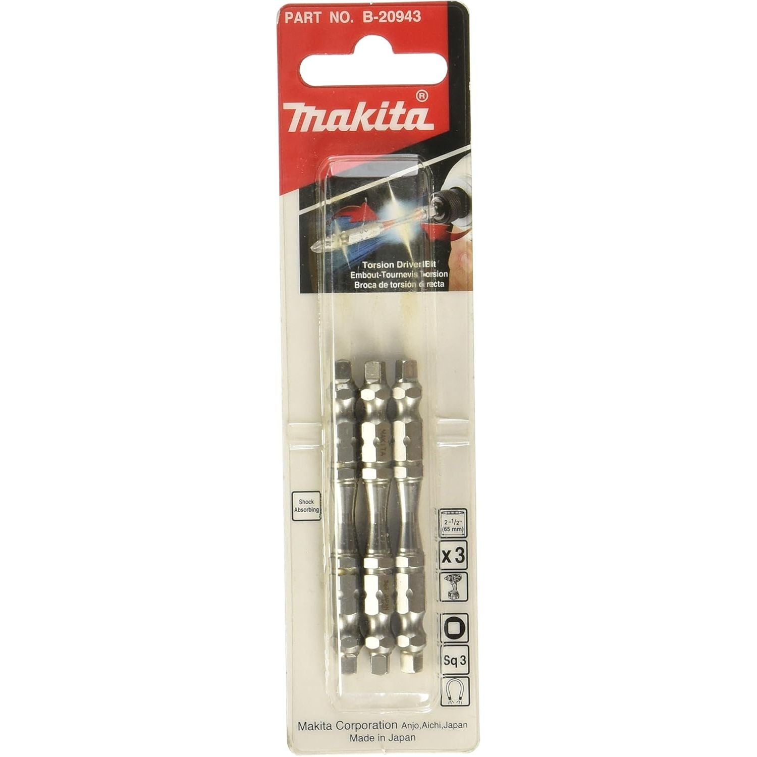 Makita - SQ3 x 65mm Torsion Bit Double - Ended 3pk | B-20943