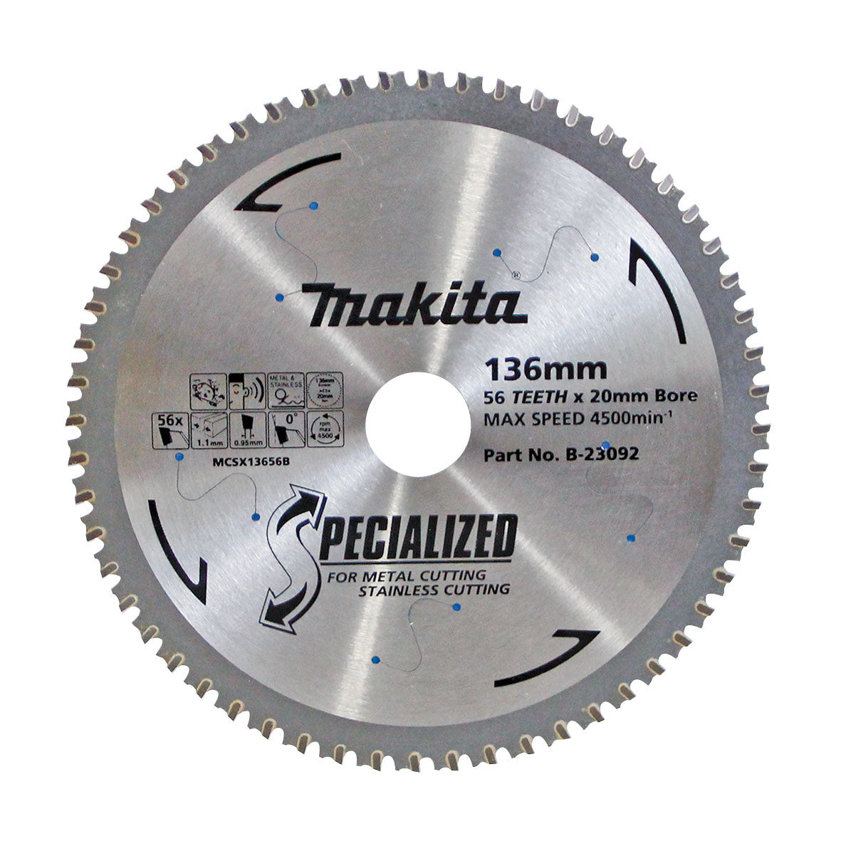 Makita Sawing 304 Grade Stainless Steel Tct Saw Blade 136mm X 20mm X 56T - Cermet | SKU B-23092