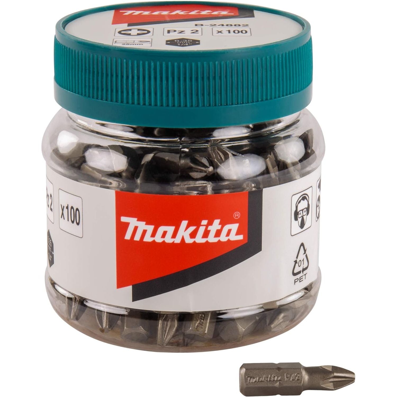 Makita - PZ2 x 25mm Insert Screwdriver Bit - Bulk JAR 100pc | B-24913