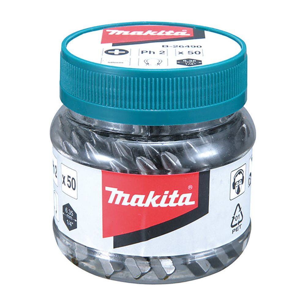 Makita - SQ2 x 50mm Power Screwdriver Bit - 10pk - FLIP TOP Case | B-26440